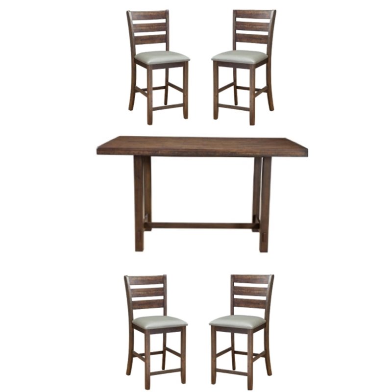 Home Square 5 Piece Set with Pub Height Wood Dining Table and 4 Dining Chairs