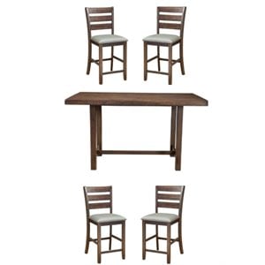 Home Square 5 Piece Set with Pub Height Wood Dining Table and 4 Dining Chairs
