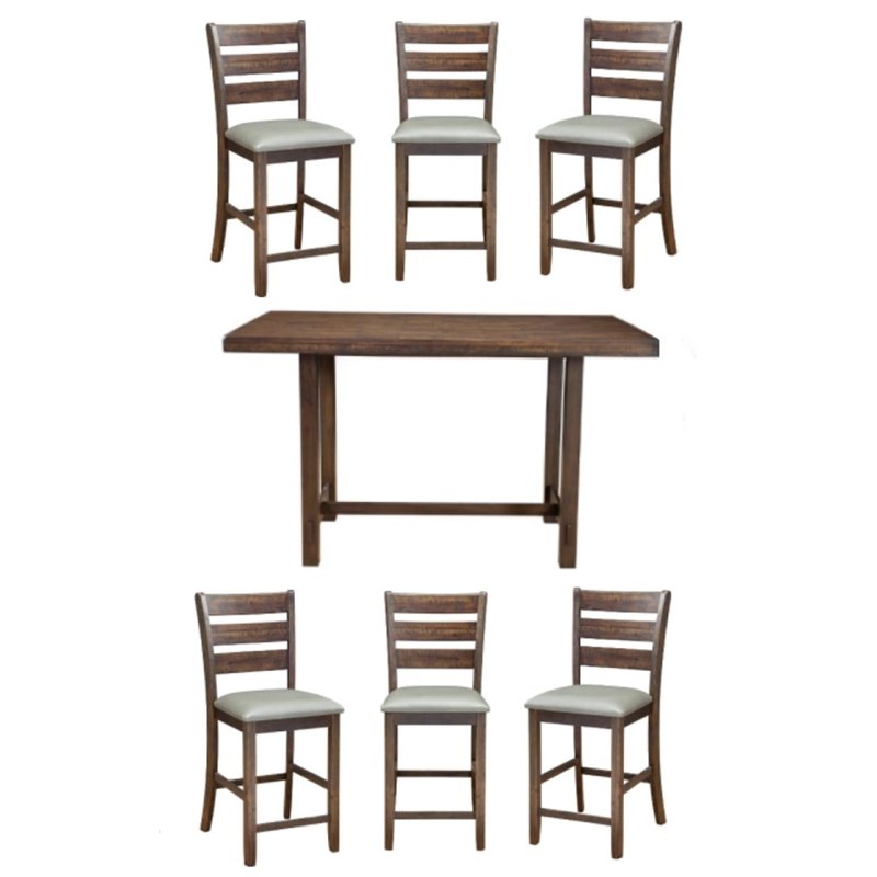 Home Square 7 Piece Set with Pub Height Wood Dining Table and 6 Dining Chairs