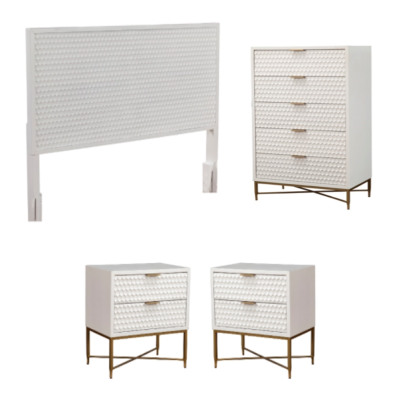 Home Square 4 Piece Set with Nightstand Full Wood Headboard and 5-Drawer Chest