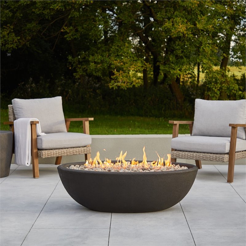 Home Square 2-Piece Furniture Set with Oval Propane Fire Bowl and Fire Glass