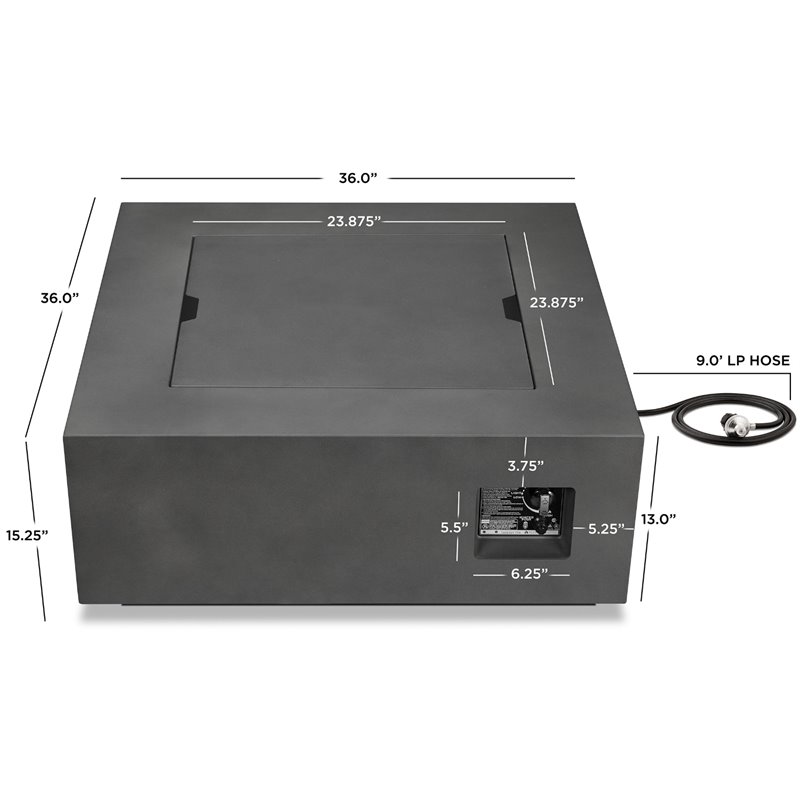 Home Square 2-Piece Set with Square Propane Fire Table and Fire Glass