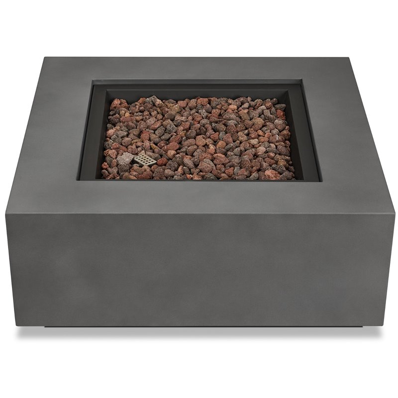 Home Square 2-Piece Set with Square Propane Fire Table and Fire Glass