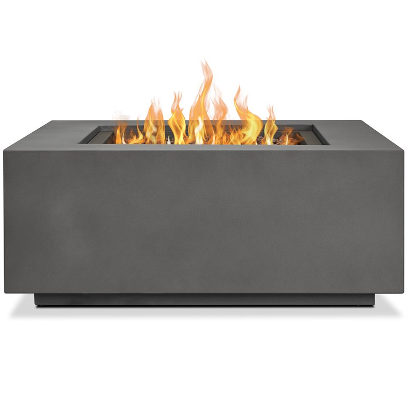 Home Square 2-Piece Set with Square Propane Fire Table and Fire Glass