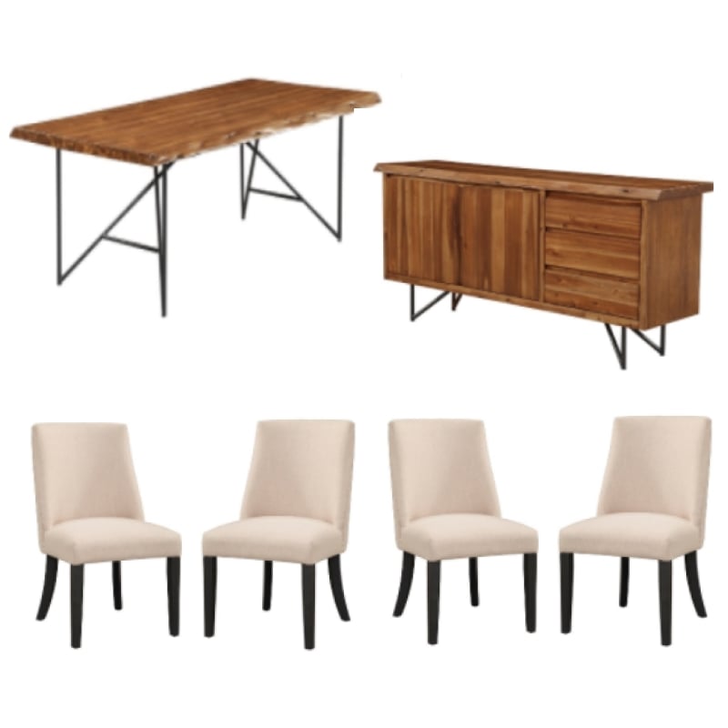 Home Square 4 Piece Set with Dining Table Parson Dining Chairs and Dining Server
