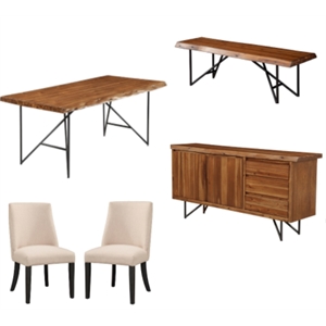 Home Square 4 Piece Set with Dining Table Parson Chairs Server and Bench
