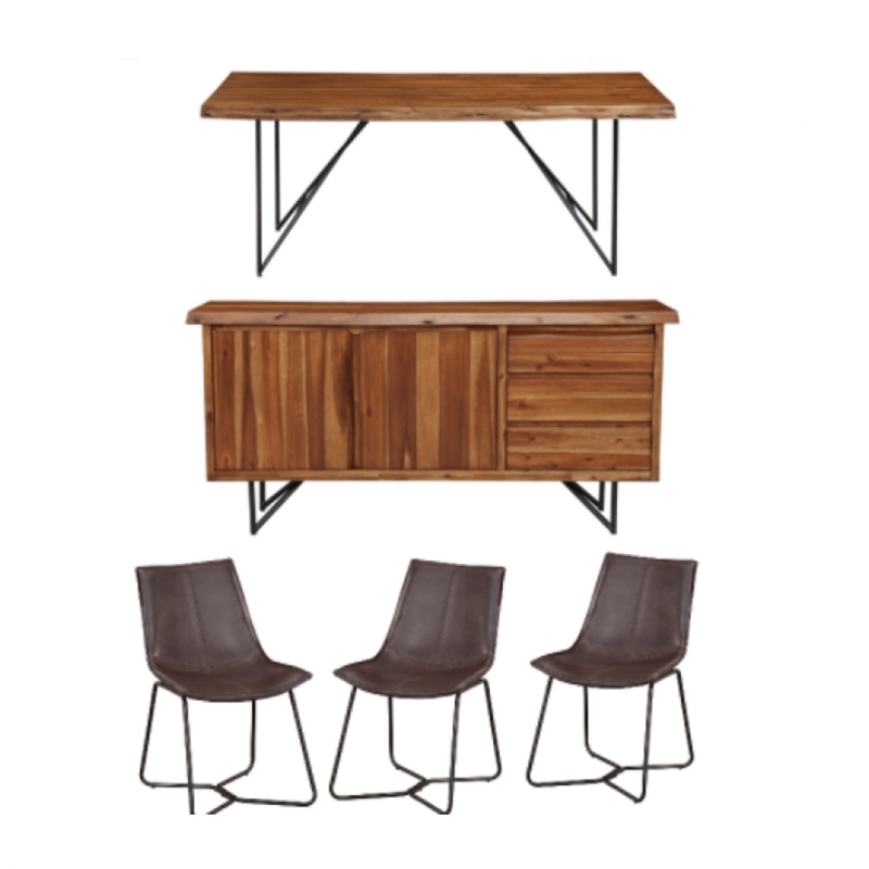 Home Square 5 Piece Set with Dining Table Side Dining Chairs and Dining Server