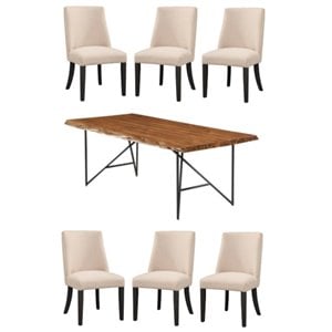 Home Square 7 Piece Set with Dining Table and 6 Parson Dining Chairs in Cream