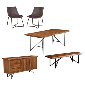 Home Square 5 Piece Set with Dining Table Side Chairs Server and Bench