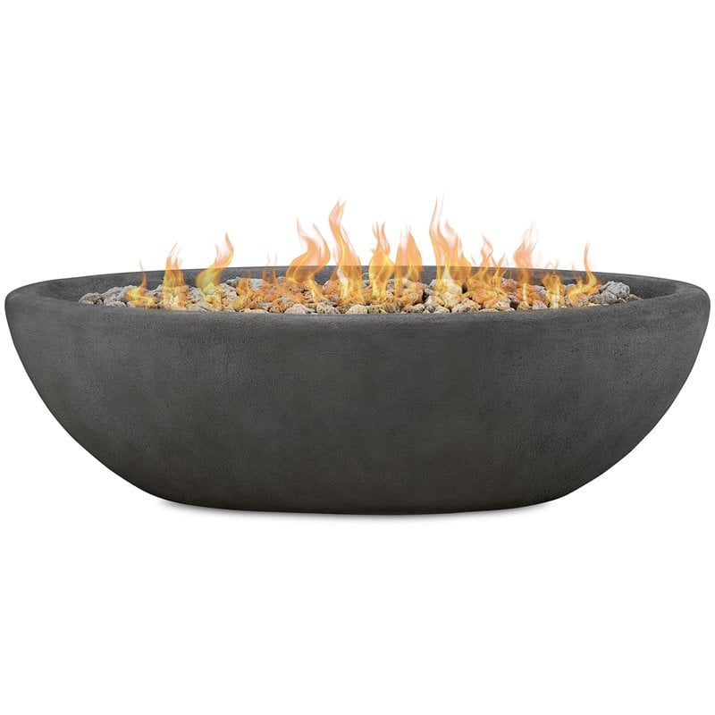Home Square 2-Piece Set with Large Oval LP Metal Fire Bowl & Fire Glass
