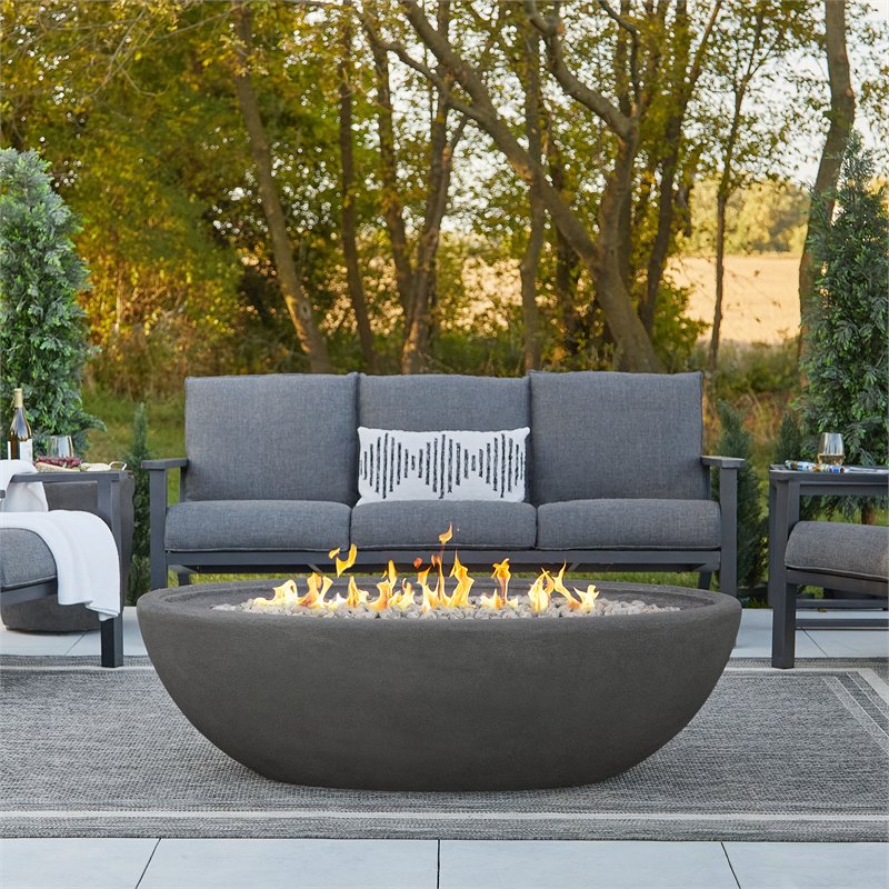Home Square 2-Piece Set with Large Oval LP Metal Fire Bowl & Fire Glass