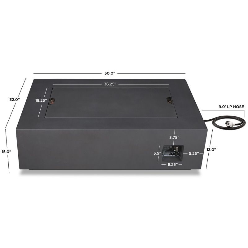 Home Square 2-Piece Set with Large Fire Table and Fire Glass