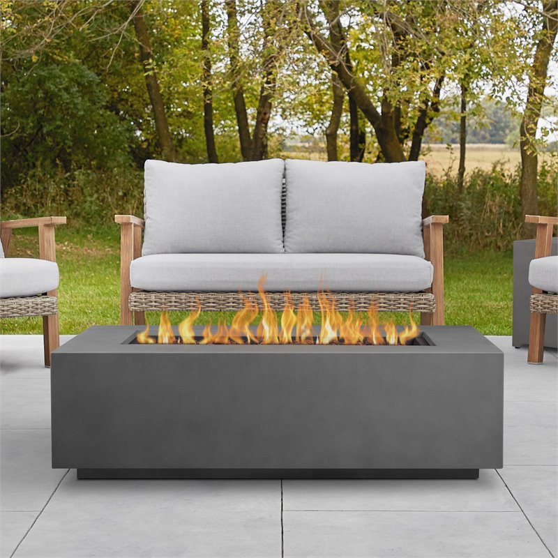 Home Square 2-Piece Set with Large Fire Table and Fire Glass
