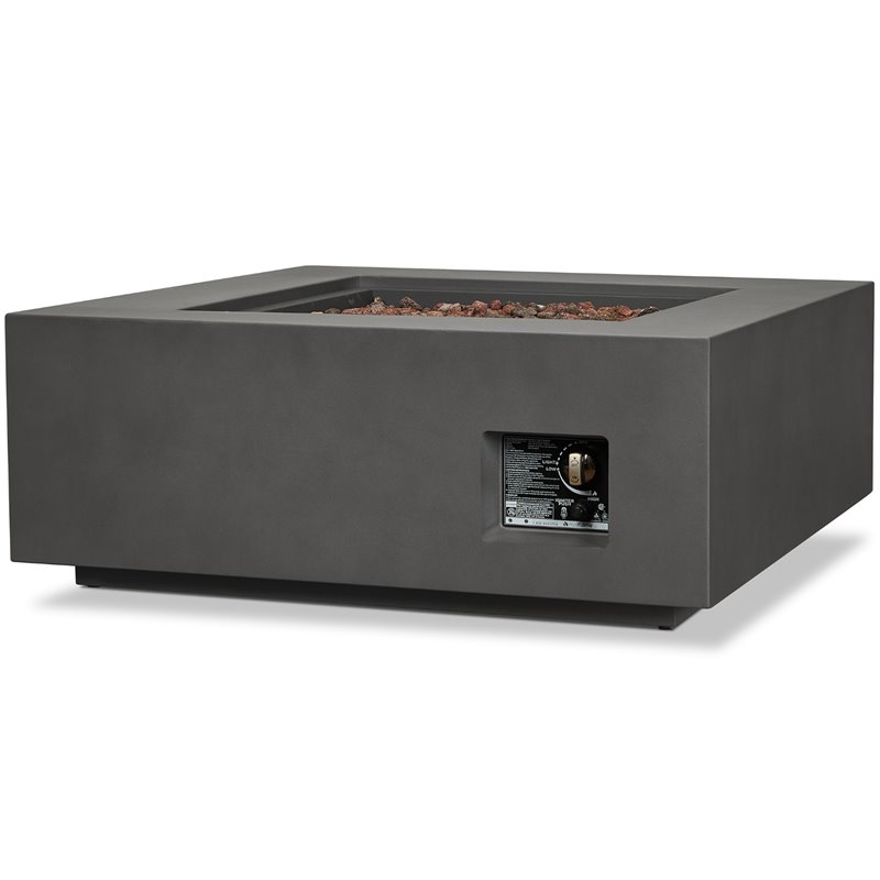 Home Square 2-Piece Set with Square Propane Fire Table and Fire Glass