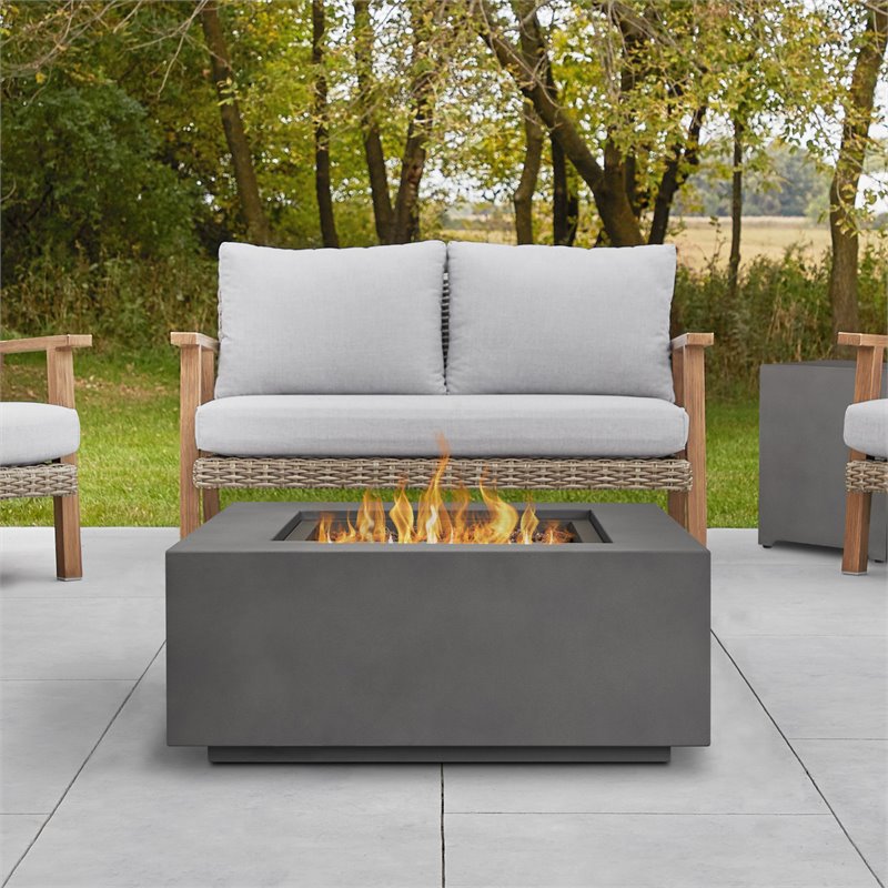 Home Square 2-Piece Set with Square Propane Fire Table and Fire Glass