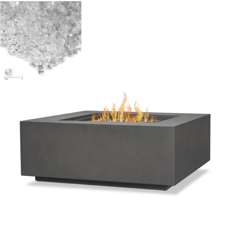 Home Square 2-Piece Set with Square Propane Fire Table and Fire Glass