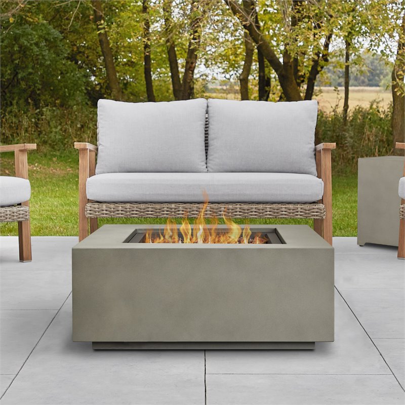 Home Square 2-Piece Set with Square Propane Fire Table Fire Glass