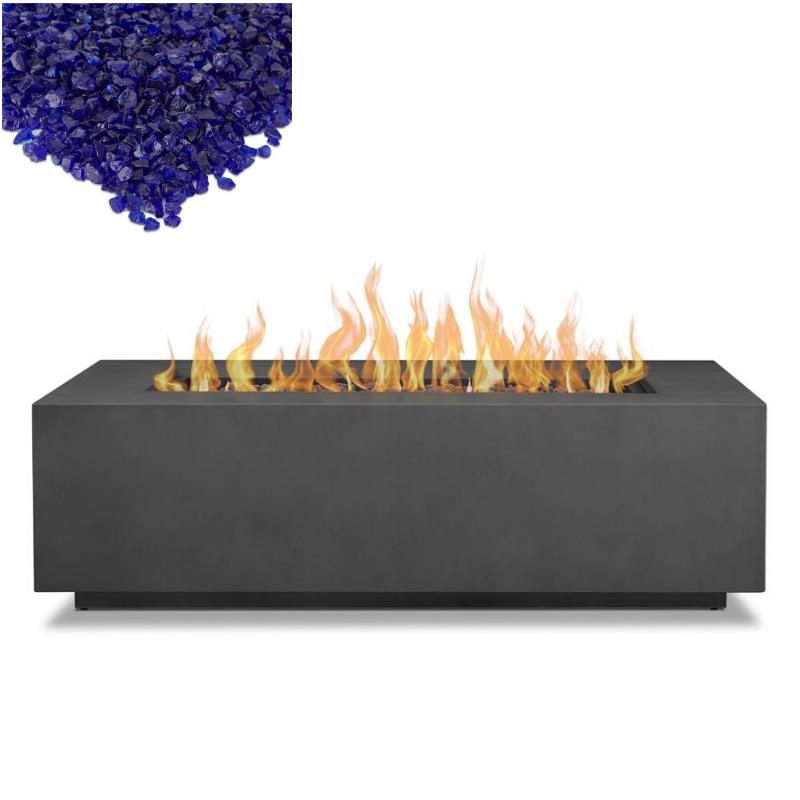 Home Square 2-Piece Set with Large Fire Table Fire Glass in Slate/Cobalt Blue