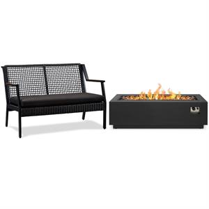 home square 2-piece set with steel propane fire pit and patio loveseat