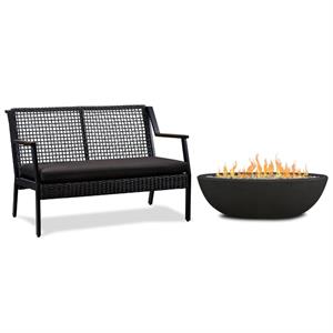 home square 2-piece set with oval propane fire bowl and patio loveseat