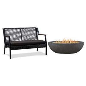 home square 2 piece set with large oval lp metal fire bowl and patio loveseat