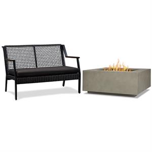 home square 2 piece set with square propane fire table and patio loveseat