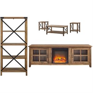 home square 5-piece set with tv stand coffee table set & bookcase in rustic oak