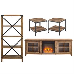 home square 4-piece set with tv stand 2 end tables and bookcase in rustic oak