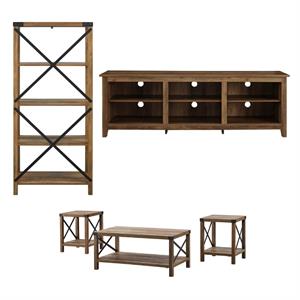 home square 5-piece furniture set with tv stand coffee table set & bookcase