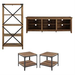 home square 4-piece furniture set with tv stand 2 end tables & bookcase
