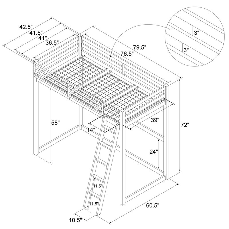 Home Square 2-Piece Set with Nightstand and Twin Metal Loft Bed in White