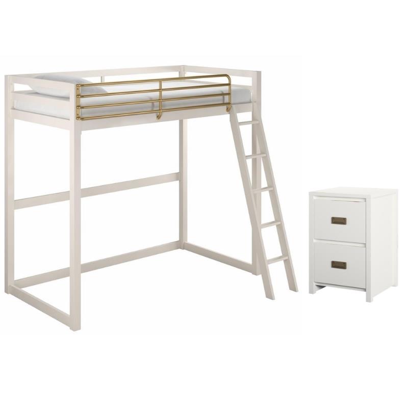 Home Square 2-Piece Set with Nightstand and Twin Metal Loft Bed in White