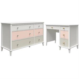 home square 2-piece set with 6-drawer dresser and desk peach and taupe drawers