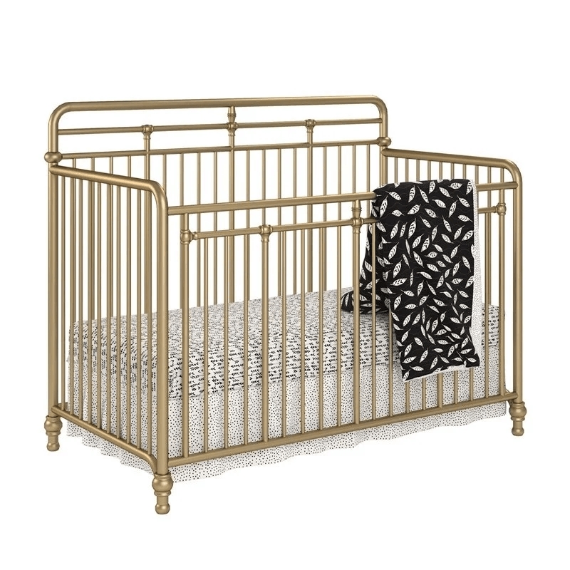 Home Square 2-Piece Furniture Set with Metal Crib 6-Drawer Dresser in Gold/Black