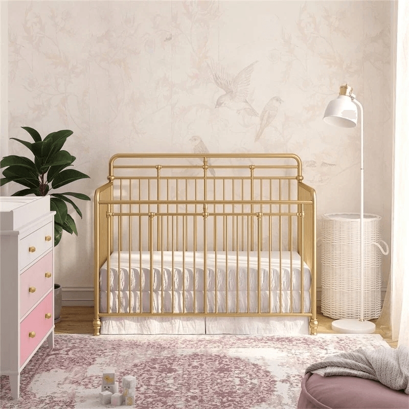 Home Square 2-Piece Furniture Set with Metal Crib 6-Drawer Dresser in Gold/Black