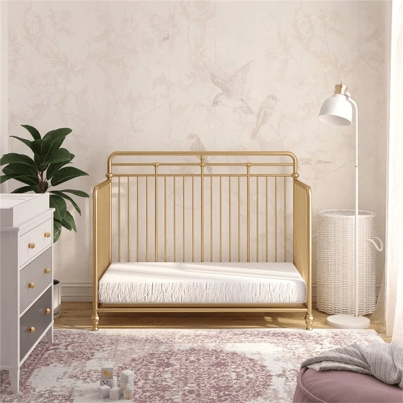 Home Square 2-Piece Furniture Set with Metal Crib 6-Drawer Dresser in Gold/Black