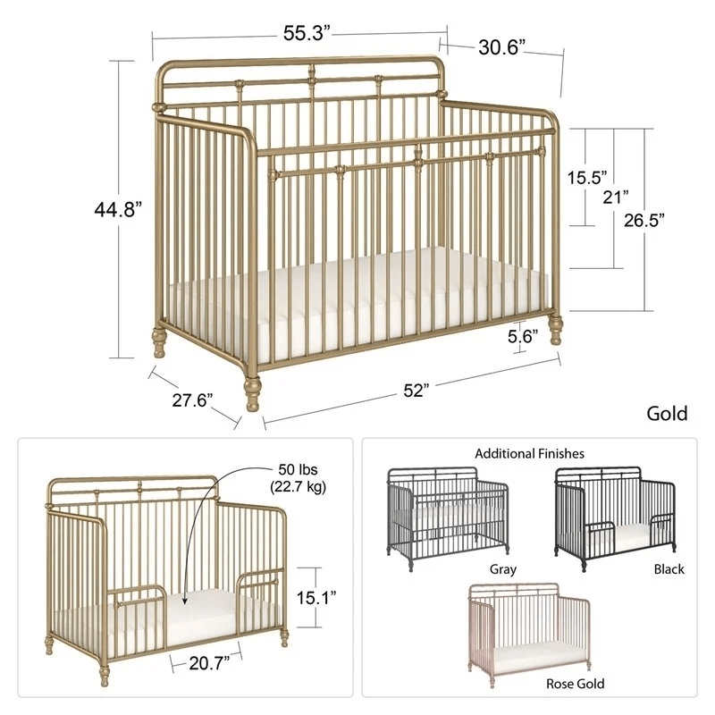 Home Square 2-Piece Furniture Set with Metal Crib 6-Drawer Dresser in Gold/Black