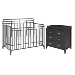 Home Square 2-Piece Set with Metal Crib & 3-Drawer Changing Table in Gray/Black