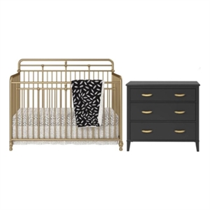 home square 2-piece set with metal 3 in 1 convertible crib and 3-drawer dresser