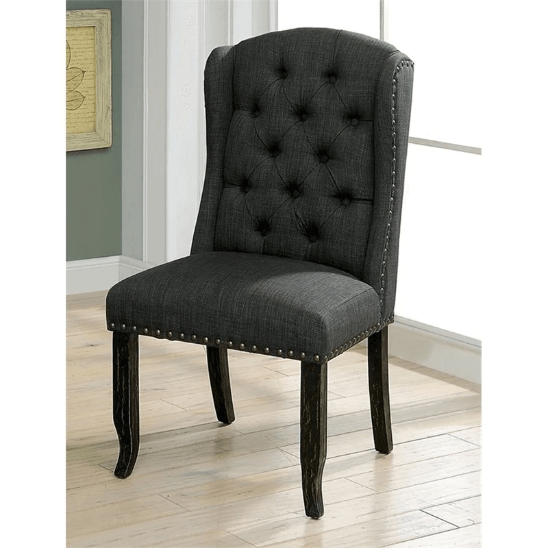 Sinuata 3-Piece Black and Gray Wood Dining Table and 2 Tufted Side Chair Set