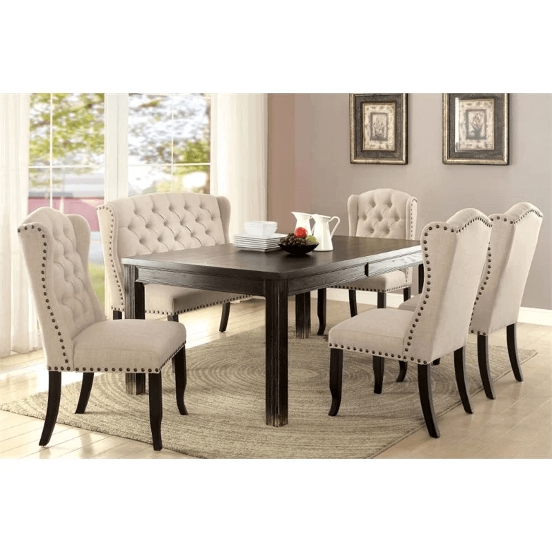 Sinuata 3-Piece Black and Gray Wood Dining Table and 2 Tufted Side Chair Set