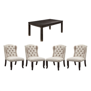 Sinuata 5-Piece Black and Beige Wood Dining Table and 2 Tufted Side Chair Set
