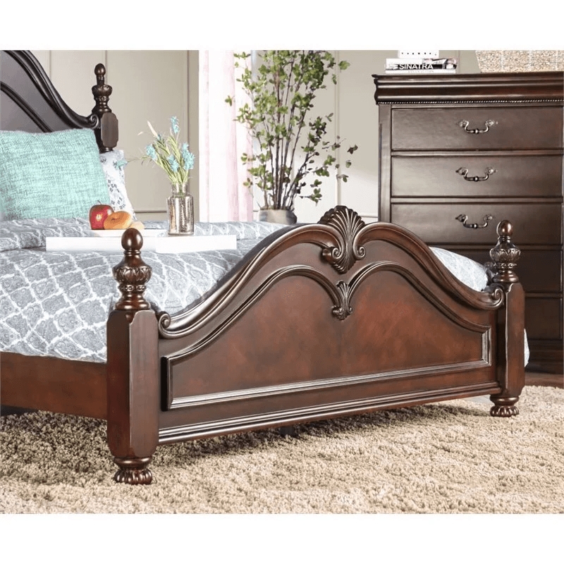 Ruben 2-Piece Cherry Wood King Poster Bed and 5-Drawer Chest Set