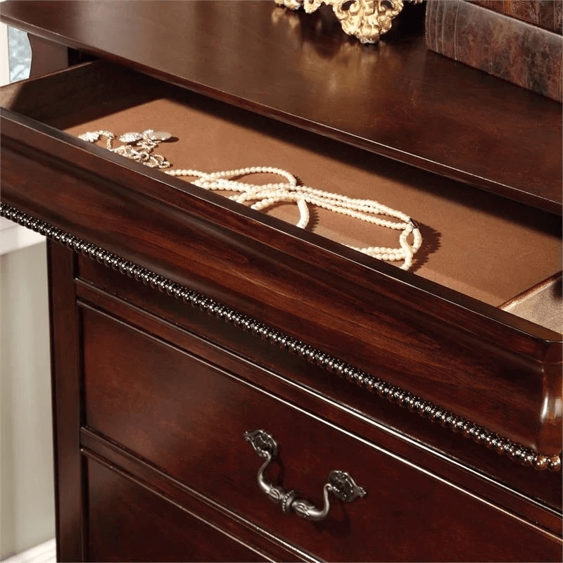 Ruben 2-Piece Cherry Wood California King Poster Bed and 5-Drawer Chest Set