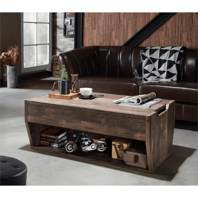 Edwards 2-Piece Oak Wood Storage Coffee Table and 70-Inch TV Stand Set