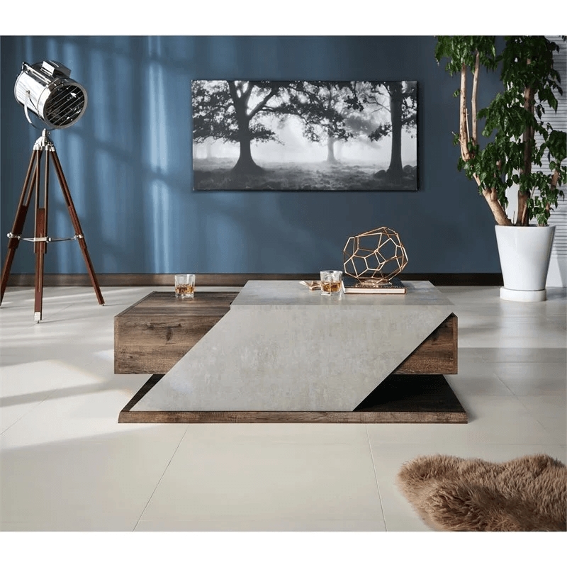 Menster 2-Piece Oak Wood Storage Coffee Table and 70-Inch TV Stand Set