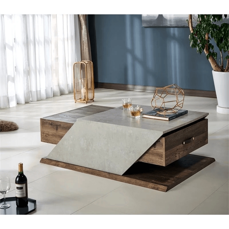 Menster 2-Piece Oak Wood Storage Coffee Table and 70-Inch TV Stand Set