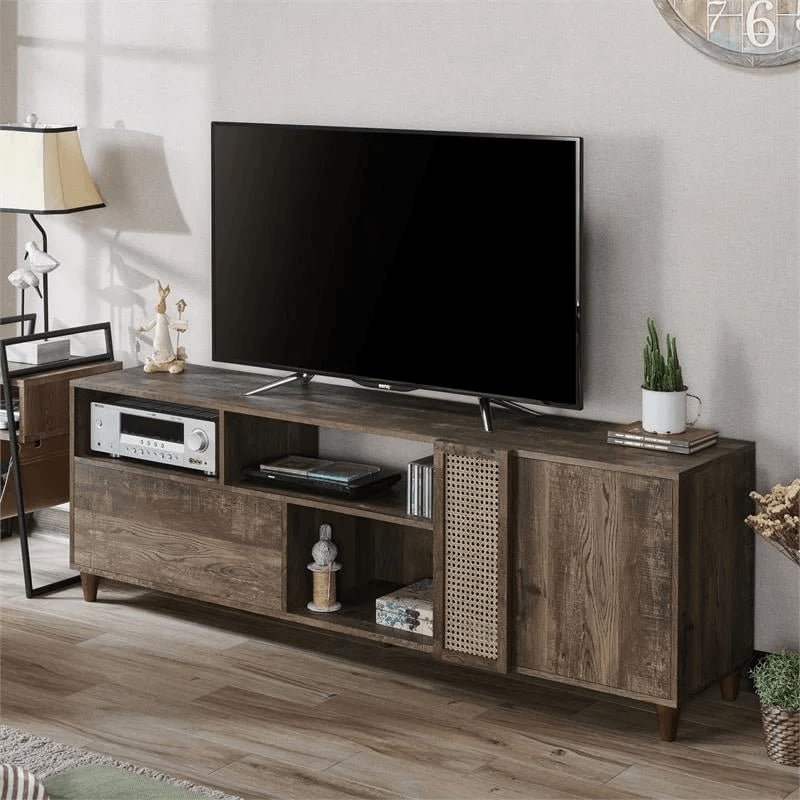 Menster 2-Piece Oak Wood Storage Coffee Table and 70-Inch TV Stand Set