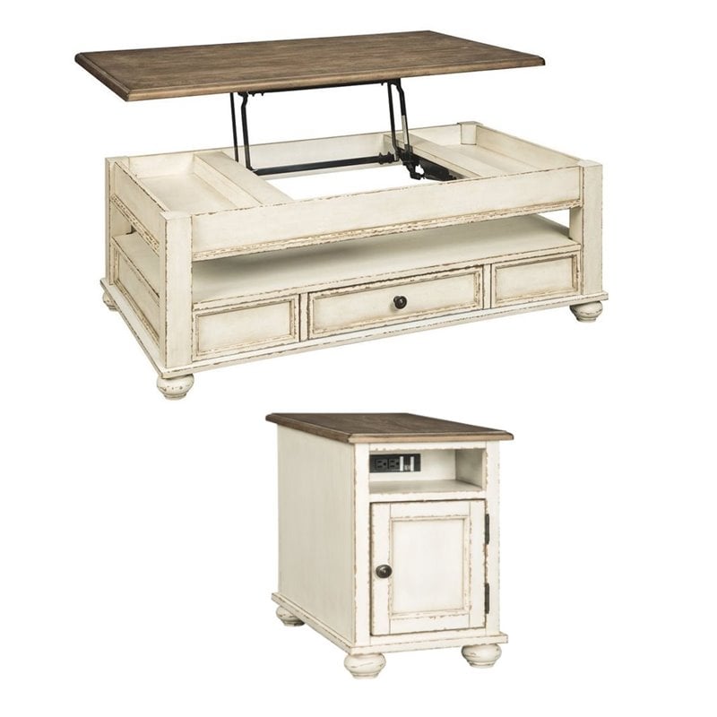 Home Square 2-Piece Set with Lift Top Coffee Table & End Table with USB Ports