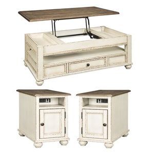 Home Square 3-Piece Set with Lift Top Coffee Table & 2 End Tables with USB Ports